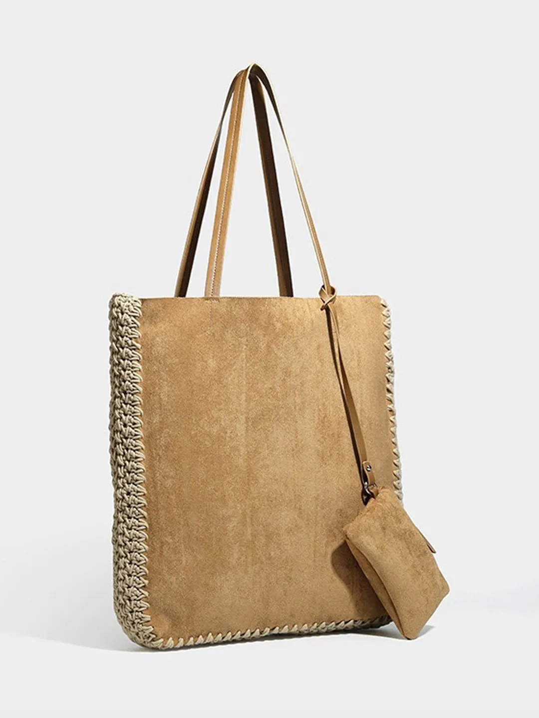 Autumn Winter New Style Large Capacity Suede Tote Bag Women's Commuter Woven Single Shoulder Bag Color Block Shopping Bag