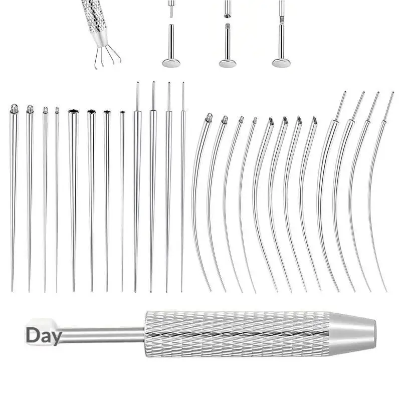 Stainless Steel Titanium Curved Piercing Taper Tool Earring Applicator Professional Puncture Straight/Curved Pole Earring Tool