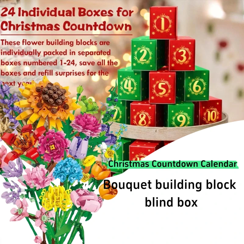 Flower Decoration Blind Box Colorful Flower Style Diy Hands-on Assembly 24-day Countdown Calendar Creative Gift Flower Lover
