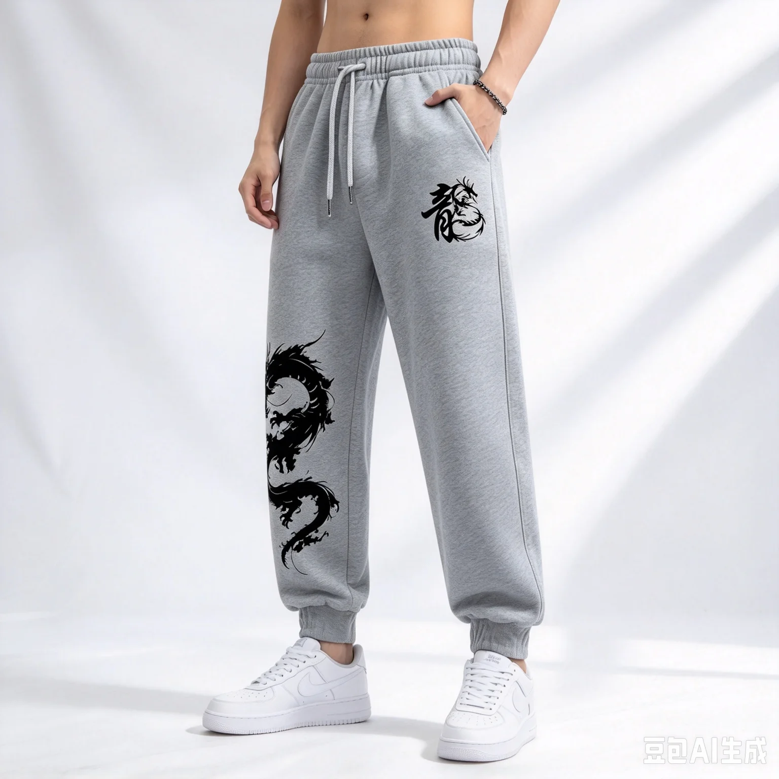 2026 Hot-selling Men's Leisure Sports Pants with Chinese Dragon Pattern - Men's Indoor and Outdoor Daily Fitness Running Pants