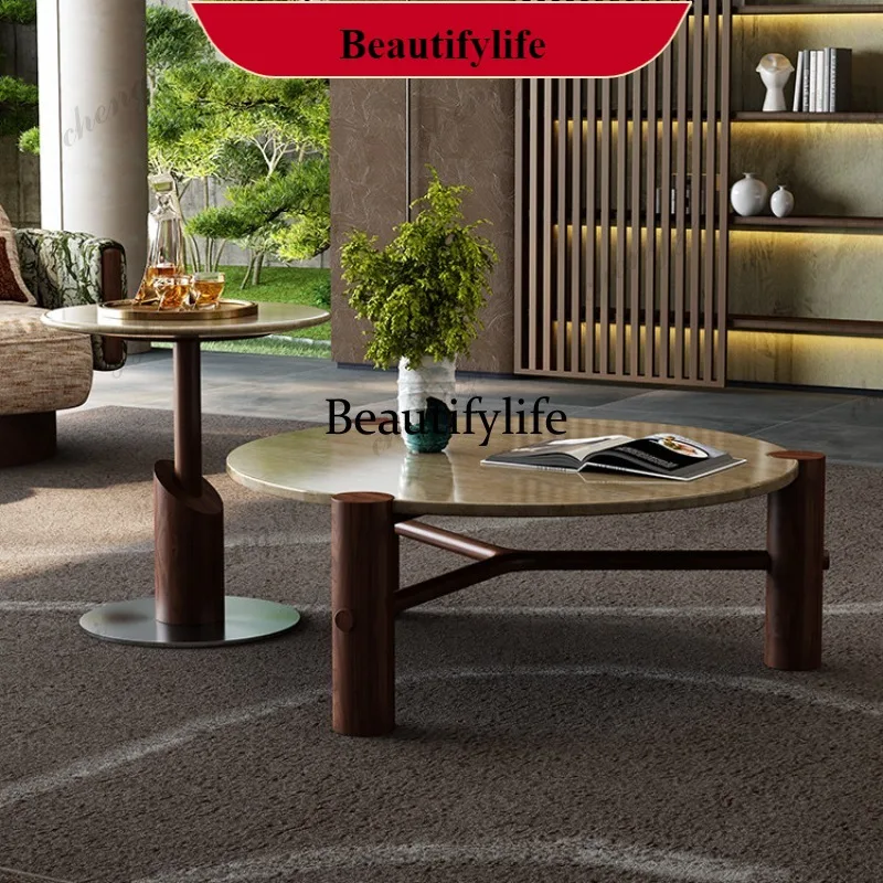 E153 Ash wood travertine round coffee table living room home combination coffee table creative modern simple coffee table