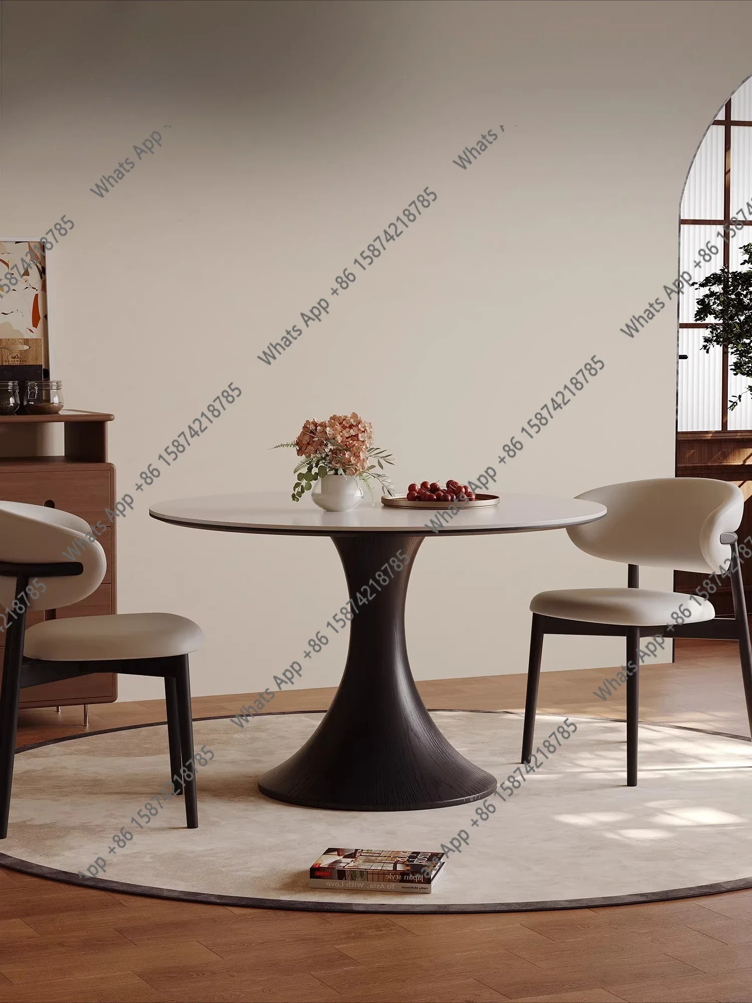 French Designer Slate Dining Table, Minimalist High-end Small Apartment Round Table Dining Table 62X