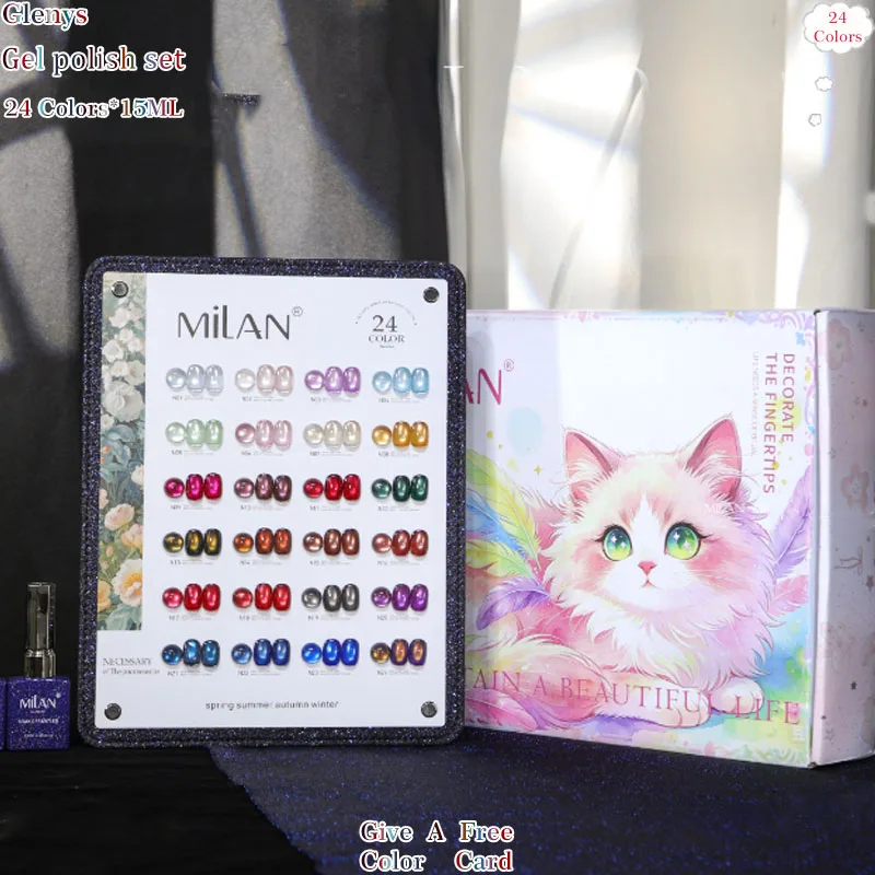 Glenys 24 color cat's eye nail polish gel net red popular immersion gel color matching card nail shop essential varnish set