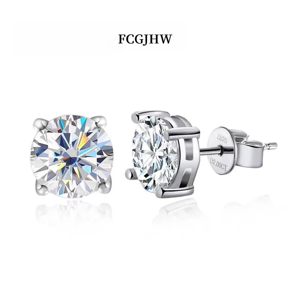 FCGJHW D VVS1 Round Moissanite Earring S925 Sterling Sliver Plated with 18k Gold Earrings for Women Wedding Fine Jewelry 2026