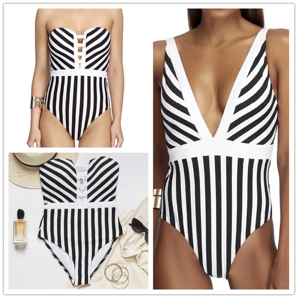 Women's Striped Print One Piece Swimsuit Sexy Backless Triangle Bikini Beachwear Summer Swimwear Bikini Set Women's Swimsuit Bea
