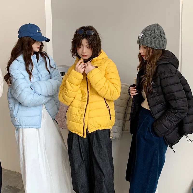 Lightweight Cotton Parkas Women's Cropped Coat Solid Hooded Outerwear Long Sleeve Thicken Jackets Winter Korean Fashion Jacket