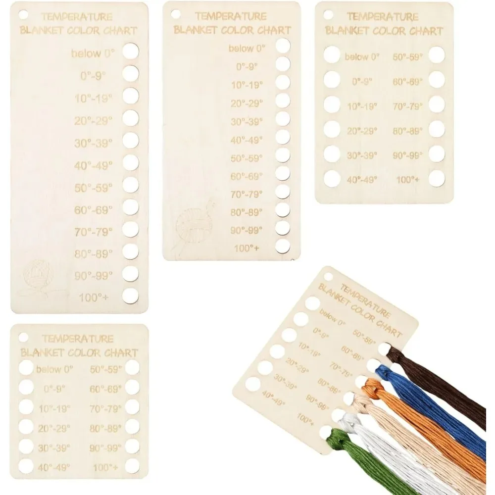 4Pcs Temperature Blanket Planner Wood Knitting Temperature Color Chart Reusable Blank Shade Card for Crochet Knitting Accessorie