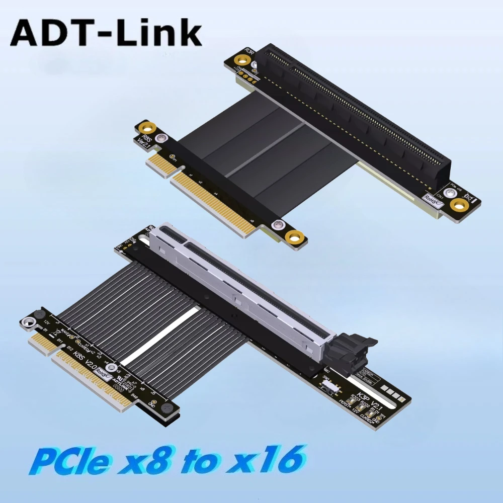ADT PCI-e 3.0 4.0 5.0 x8 To x16 Riser Cable Graphics Adapter Supports RTX3060 Graphics Card AMD NVIDIA GPUs ETH Mining Extension