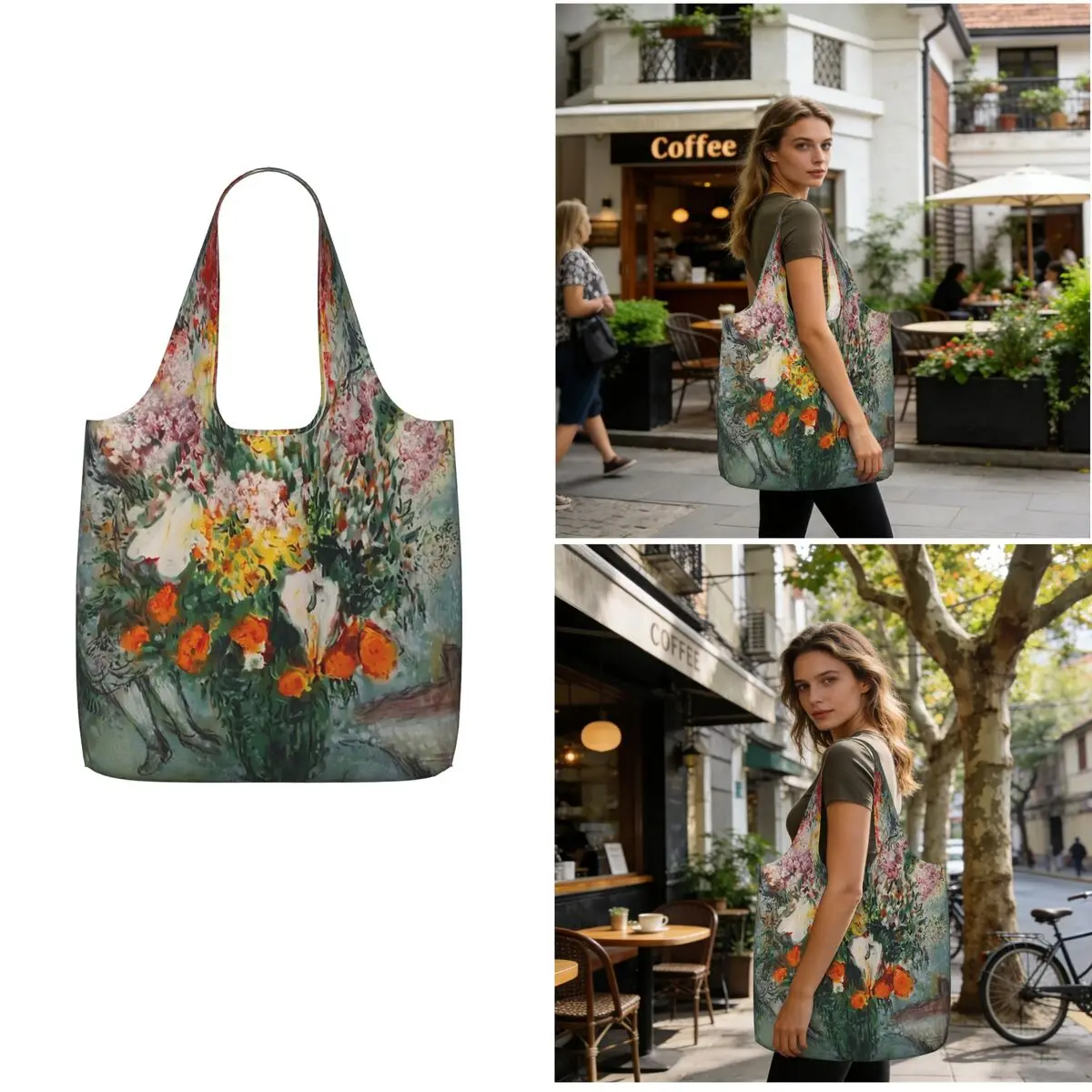 Marc Chagall Bouquet De Fleurs Shopping Tote Bag Canvas Large Capacity Shoulder Bags Shopper Grocery Handbag for Women