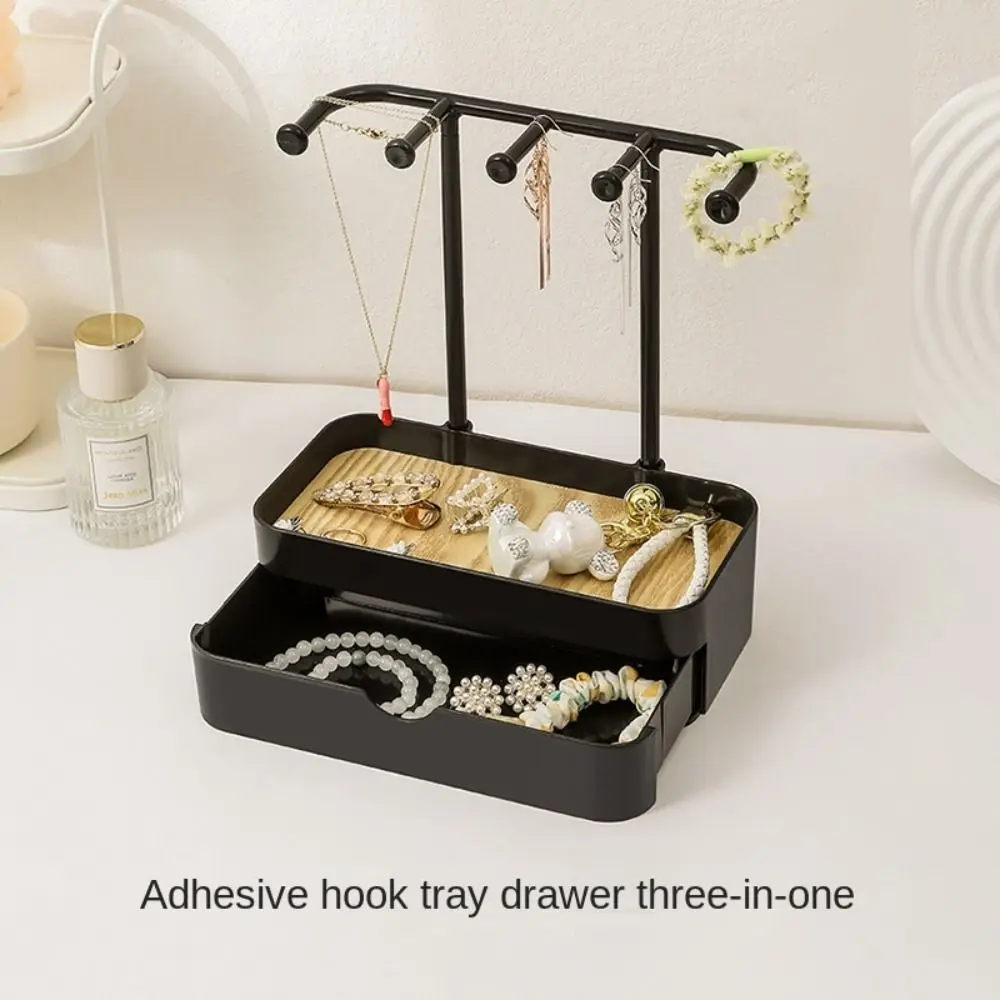Fashion Portable Jewelry Display Rack with Drawer Box Earrings Necklaces Storage Rack Key with Wooden Base Desktop Storage Box