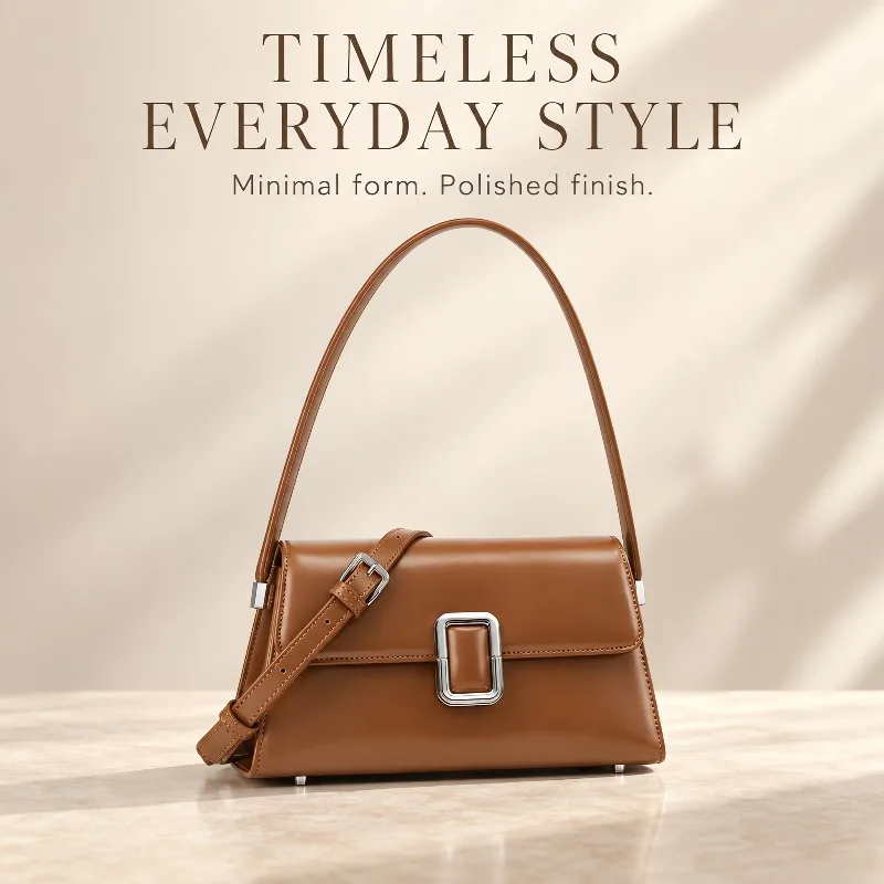 Women Fashion Shoulder Bag Retro Rectangular Metal Buckle Flap Handbag Adjustable Strap Daily Crossbody Purse For Daily Travel
