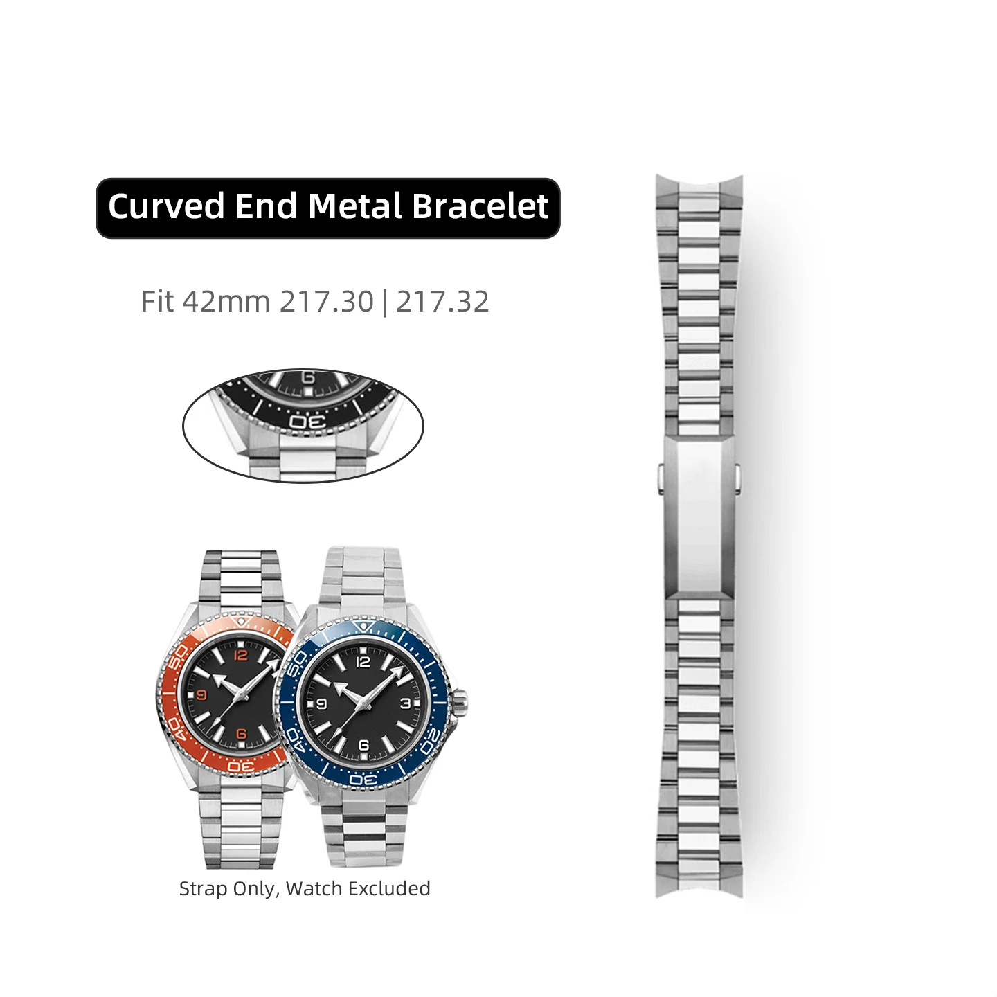 21mm Stainless Steel Curved End Bracelet Replacement Band Fit Omega Seamaster Planet Ocean 600M 42mm 217.30 217.32 Accessories
